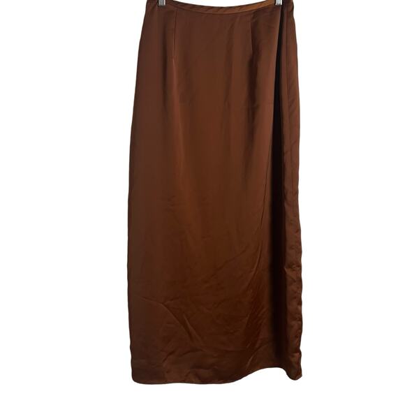 Club Monaco Trycia Brown Satin Bias Slip Slit Maxi Skirt Size 8 - Picture 11 of 14